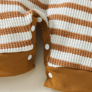 Stylish Comfort for Your Little One: Baby Boy Fashion Waffle Strip Short Sleeve Rompers