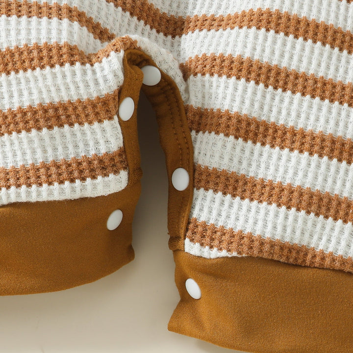 Stylish Comfort for Your Little One: Baby Boy Fashion Waffle Strip Short Sleeve Rompers