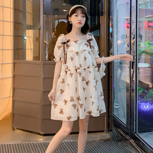 Embrace Motherhood in Style with Our Thin Chiffon Printed Mid-Length Maternity Dress