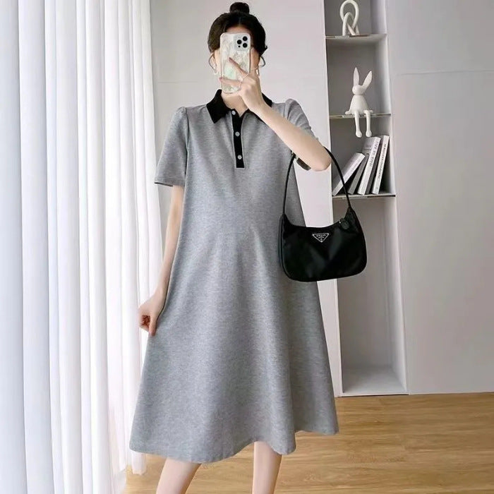 Summer Loose Polo Lapel Maternity Dress