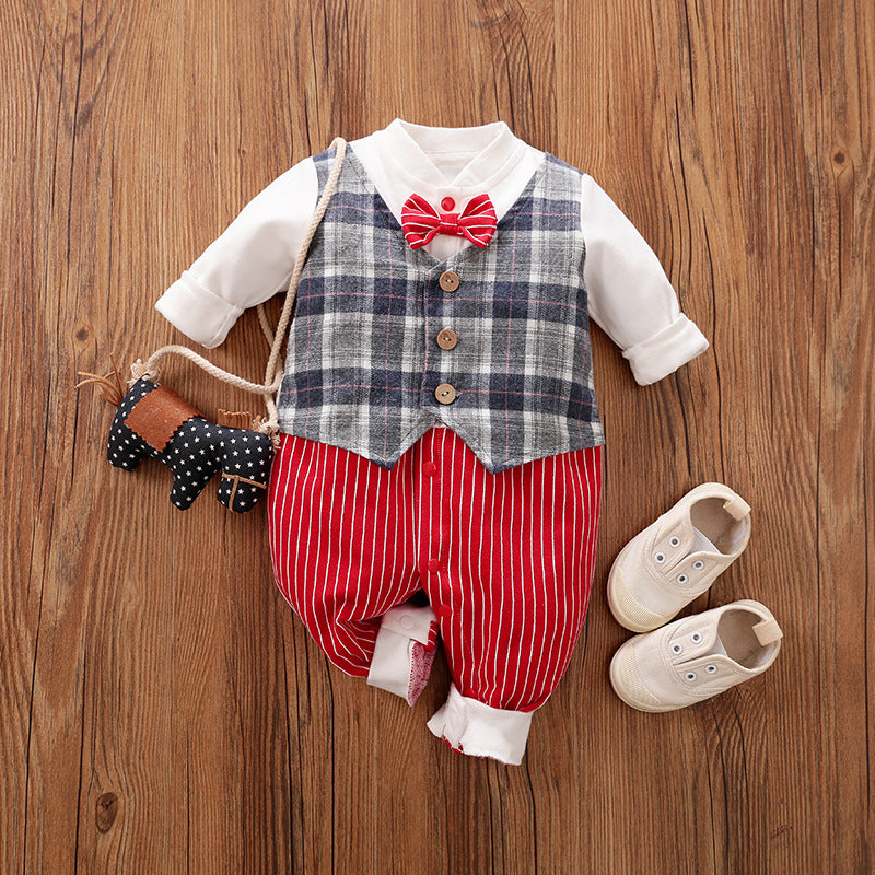 Spring & Autumn Long-Sleeve Baby Jumpsuit – Gentleman Style