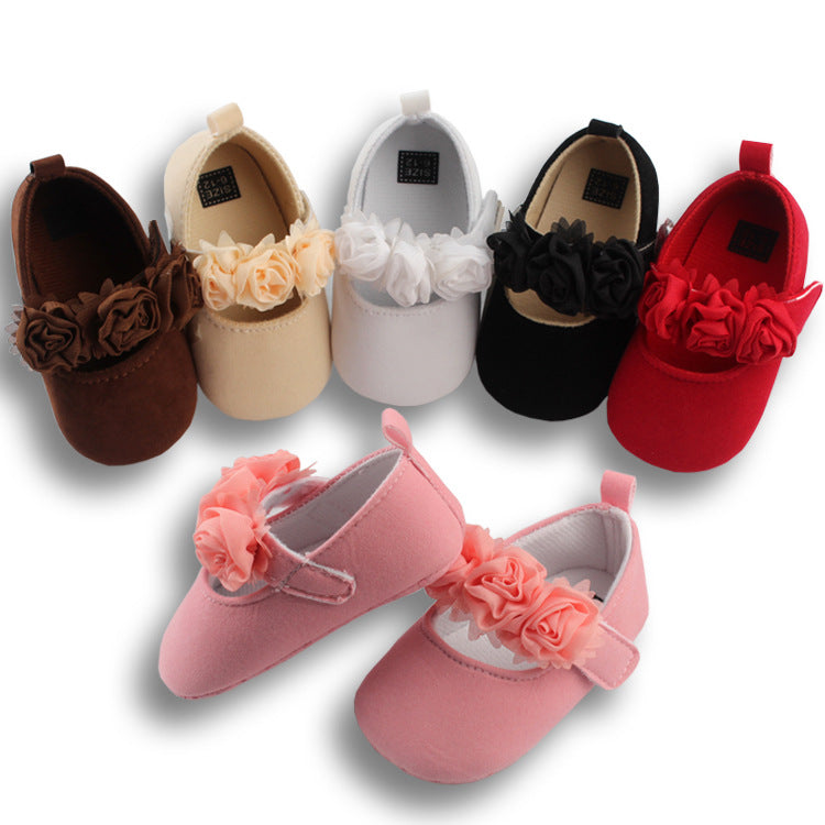 Soft-Soled Cotton Baby Shoes with Flower Design