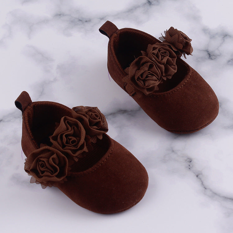 Soft-Soled Cotton Baby Shoes with Flower Design