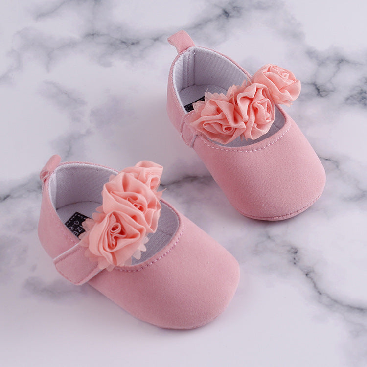 Soft-Soled Cotton Baby Shoes with Flower Design