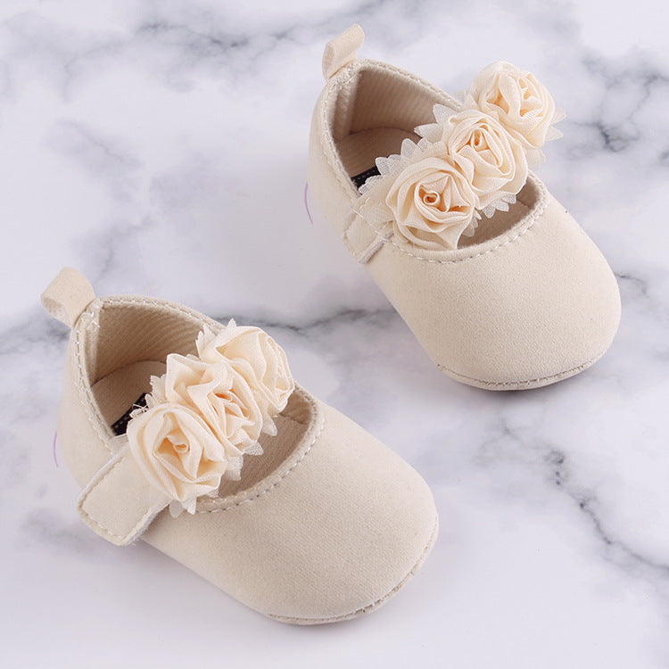 Soft-Soled Cotton Baby Shoes with Flower Design