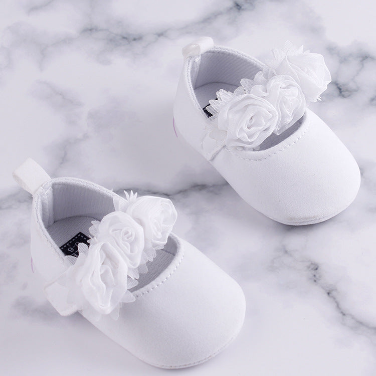 Soft-Soled Cotton Baby Shoes with Flower Design