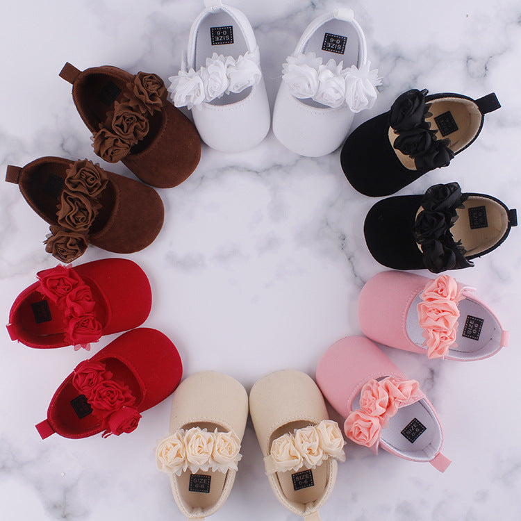 Soft-Soled Cotton Baby Shoes with Flower Design