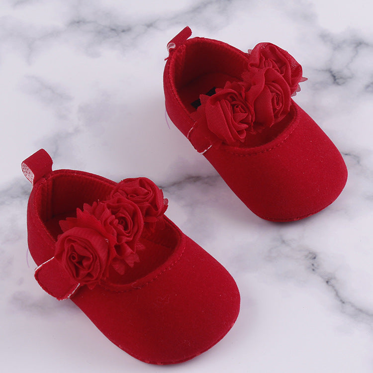 Soft-Soled Cotton Baby Shoes with Flower Design