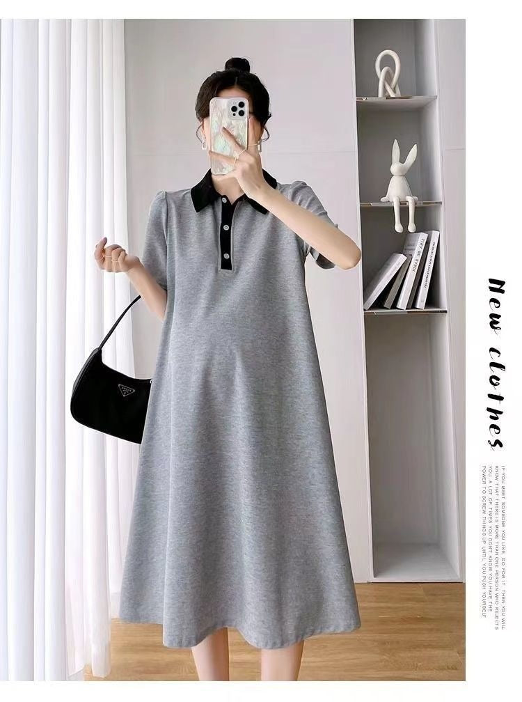 Summer Loose Polo Lapel Maternity Dress