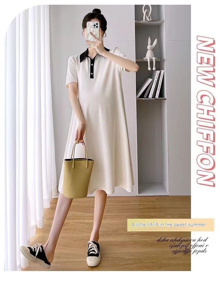 Summer Loose Polo Lapel Maternity Dress