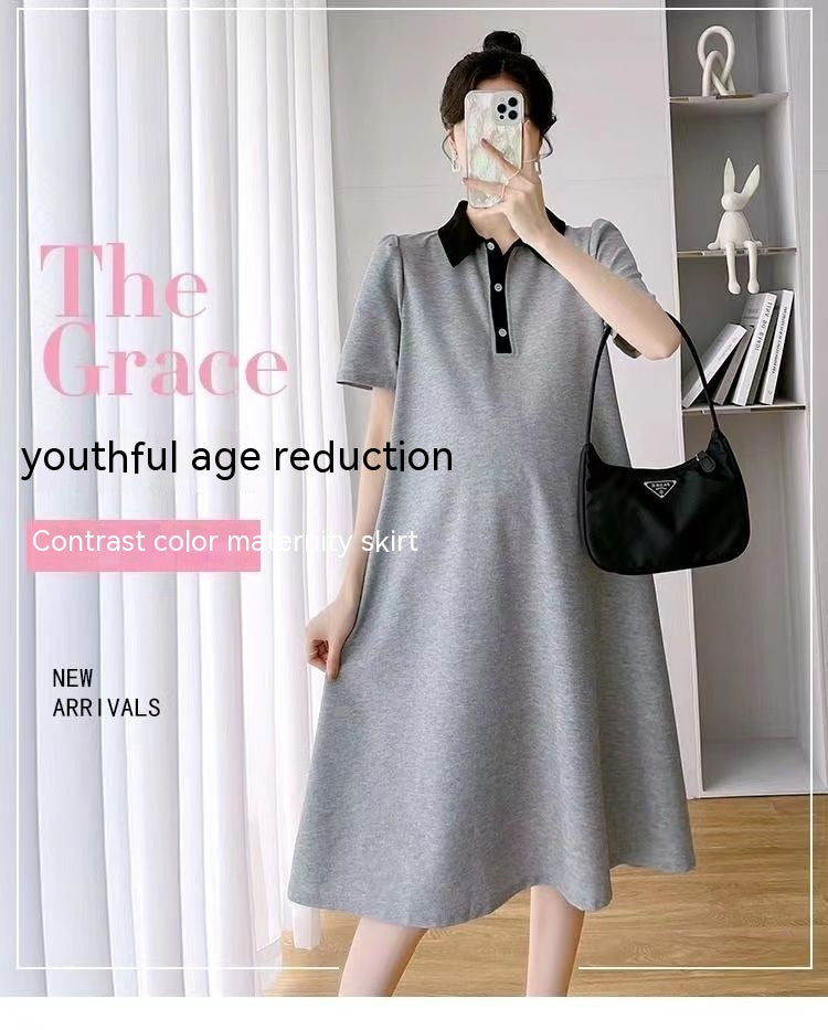 Summer Loose Polo Lapel Maternity Dress