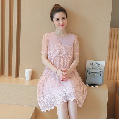 Korean-Style Lace & Crochet Summer Maternity Dress