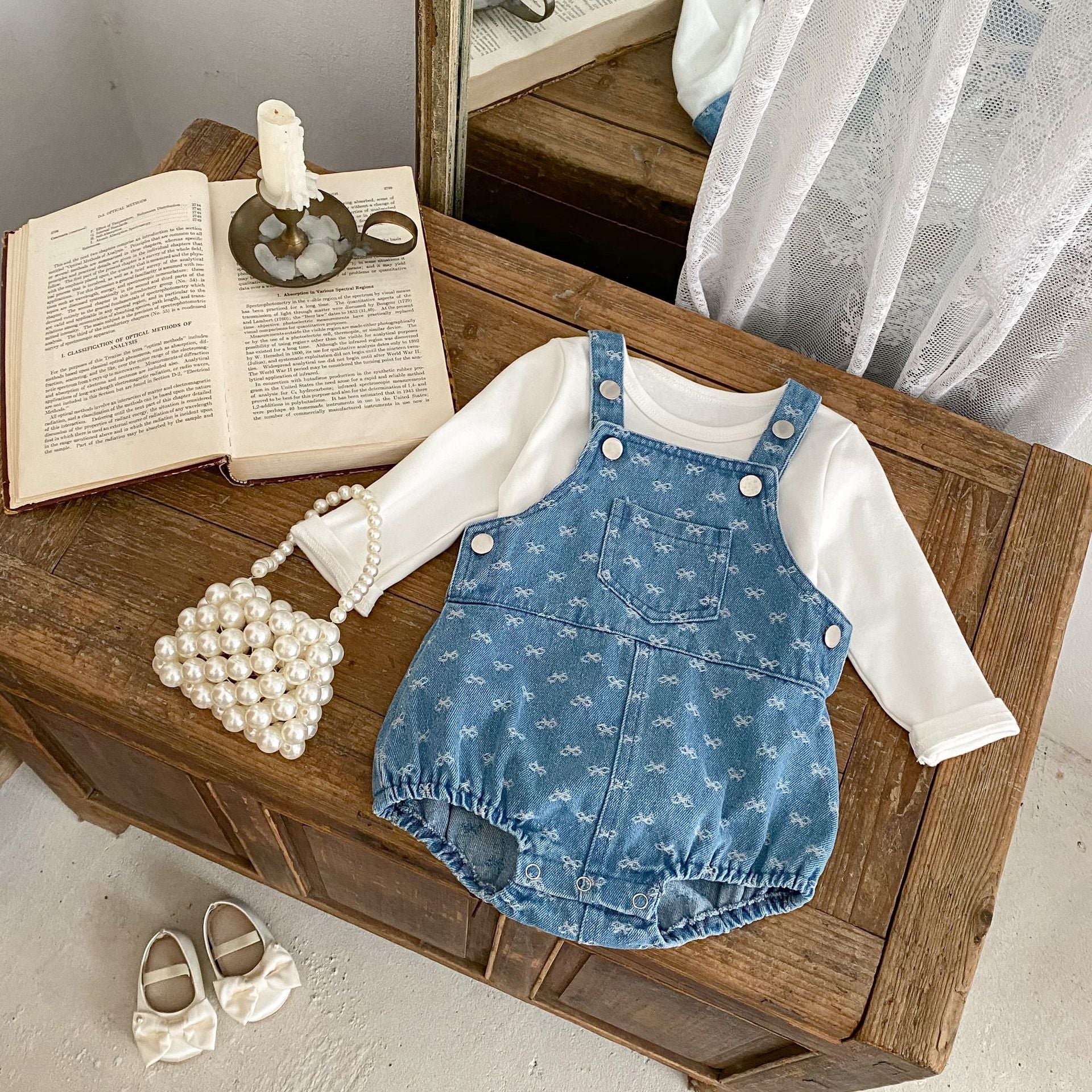 Denim Bow Strap Triangle Romper for Babies