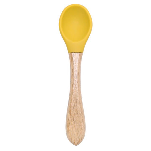 Silicone Wooden Spoon Training Feeding Tableware