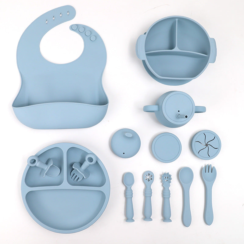 15-Piece Silicone Baby Feeding Tableware Set with Bib & Suction Bowl