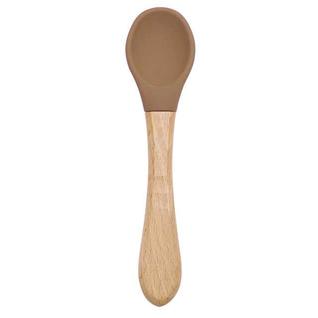 Silicone Wooden Spoon Training Feeding Tableware