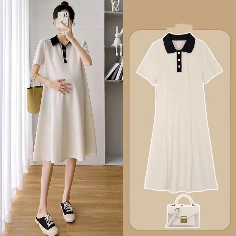 Summer Loose Polo Lapel Maternity Dress